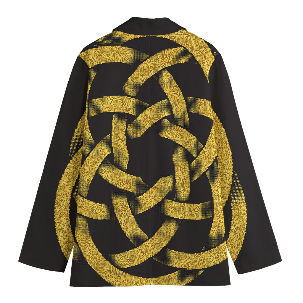 Gold Circle Celtic Knot Symbol Print Women's Cotton Blazer