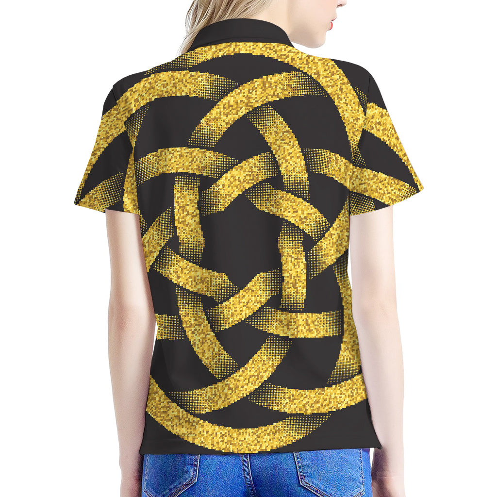 Gold Circle Celtic Knot Symbol Print Women's Polo Shirt