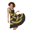 Gold Circle Celtic Knot Symbol Print Sleeveless Knee Length Dress