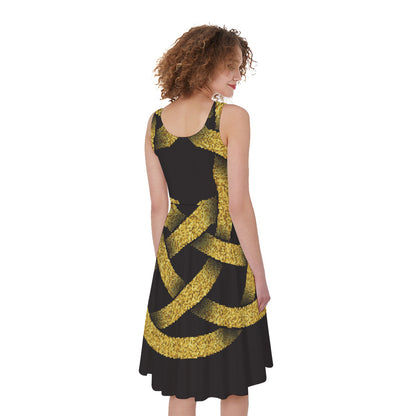 Gold Circle Celtic Knot Symbol Print Women's Sleeveless Dress