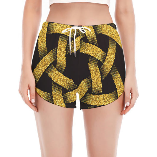Gold Circle Celtic Knot Symbol Print Women's Split Running Shorts