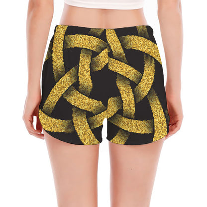 Gold Circle Celtic Knot Symbol Print Women's Split Running Shorts