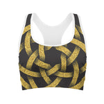 Gold Circle Celtic Knot Symbol Print Women's Sports Bra