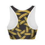 Gold Circle Celtic Knot Symbol Print Women's Sports Bra