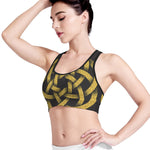 Gold Circle Celtic Knot Symbol Print Women's Sports Bra