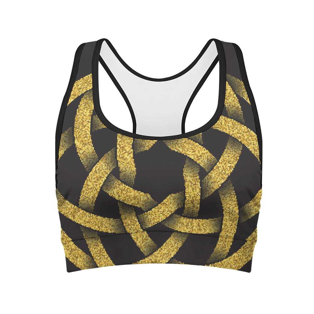 Gold Circle Celtic Knot Symbol Print Women's Sports Bra