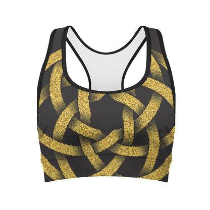 Gold Circle Celtic Knot Symbol Print Women's Sports Bra