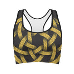 Gold Circle Celtic Knot Symbol Print Women's Sports Bra