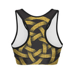 Gold Circle Celtic Knot Symbol Print Women's Sports Bra