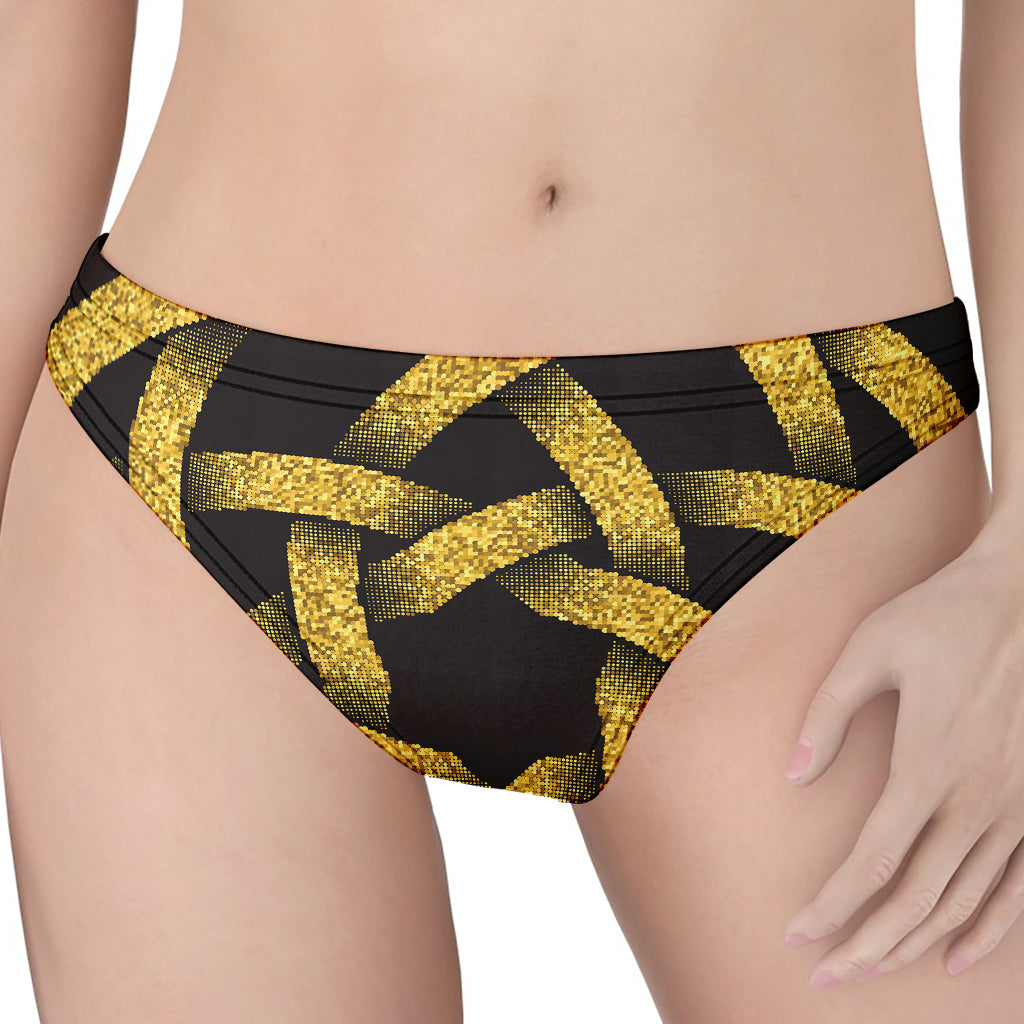 Gold Circle Celtic Knot Symbol Print Women's Thong