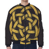 Gold Circle Celtic Knot Symbol Print Zip Sleeve Bomber Jacket