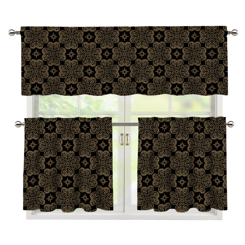 Gold Clover St. Patrick's Day Print 3 Piece Kitchen Curtains