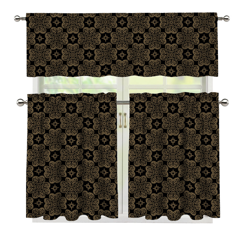 Gold Clover St. Patrick's Day Print 3 Piece Kitchen Curtains