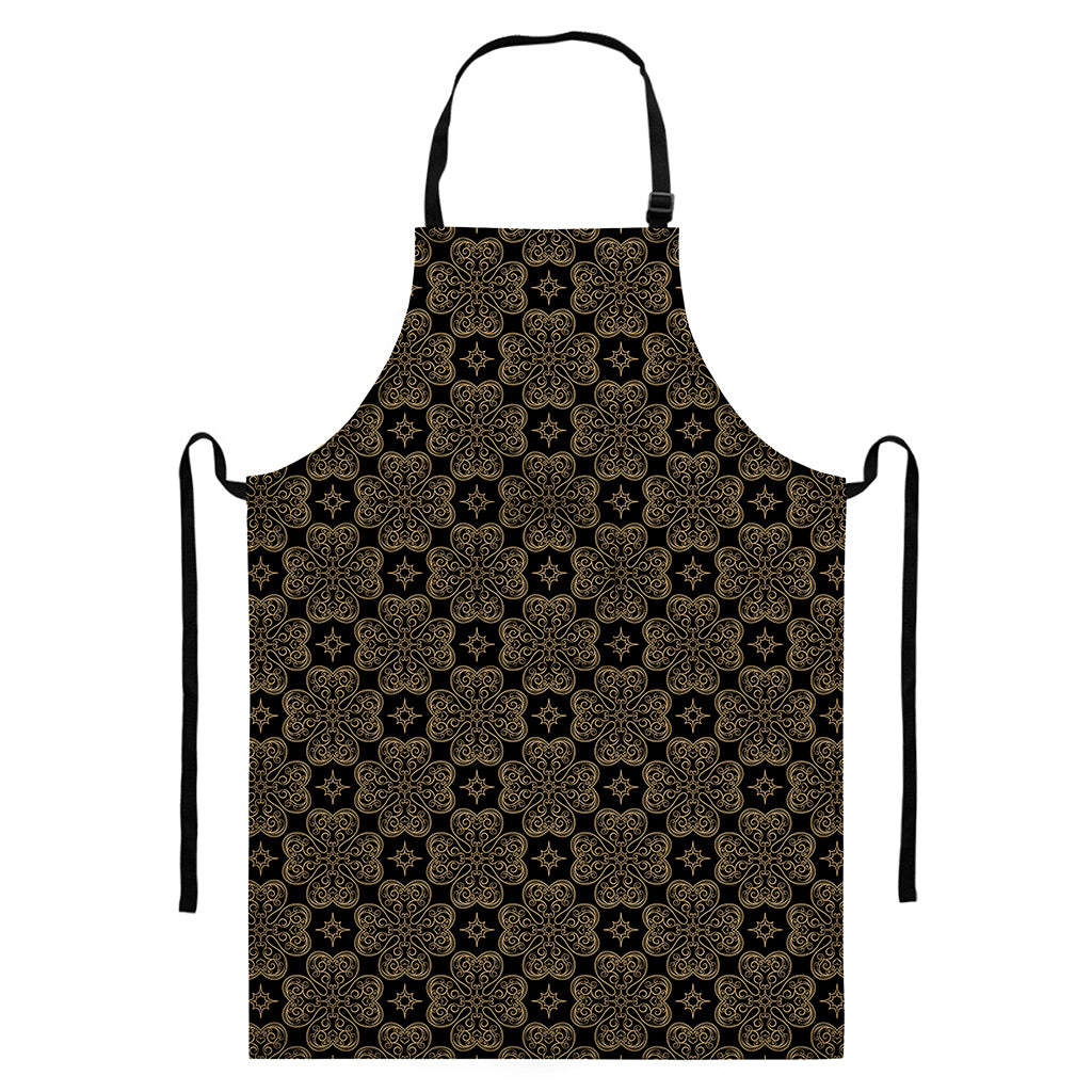 Gold Clover St. Patrick's Day Print Bib Apron With Pocket