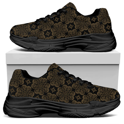 Gold Clover St. Patrick's Day Print Black Chunky Shoes