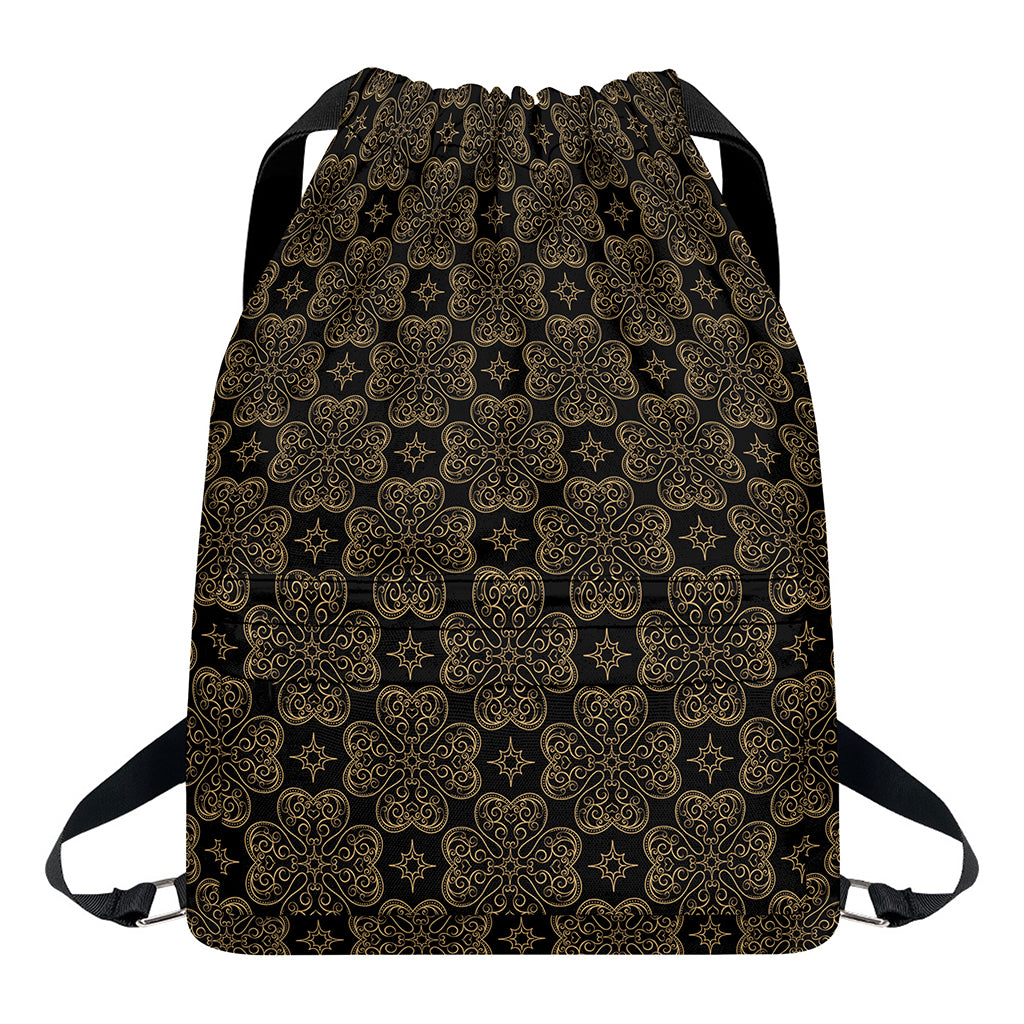 Gold Clover St. Patrick's Day Print Drawstring Backpack