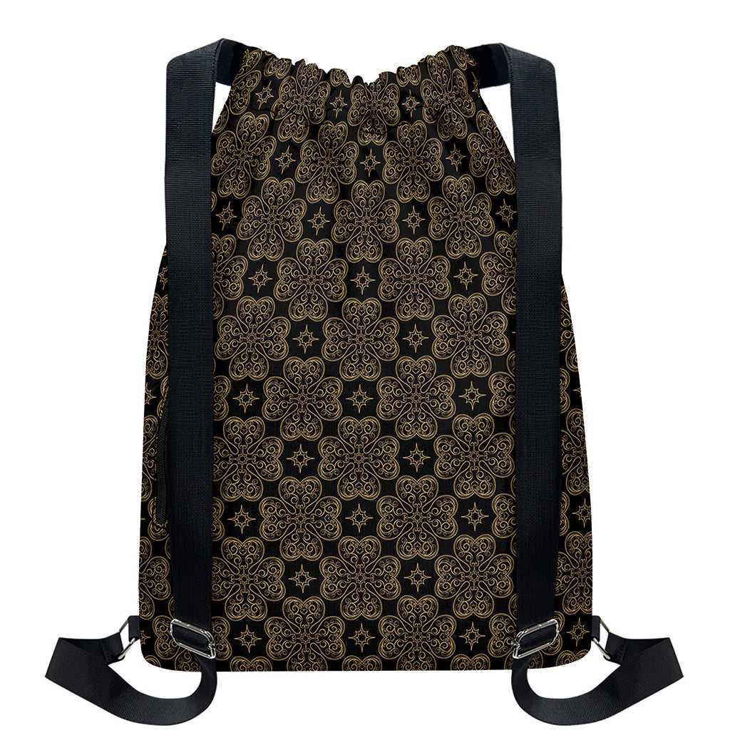Gold Clover St. Patrick's Day Print Drawstring Backpack