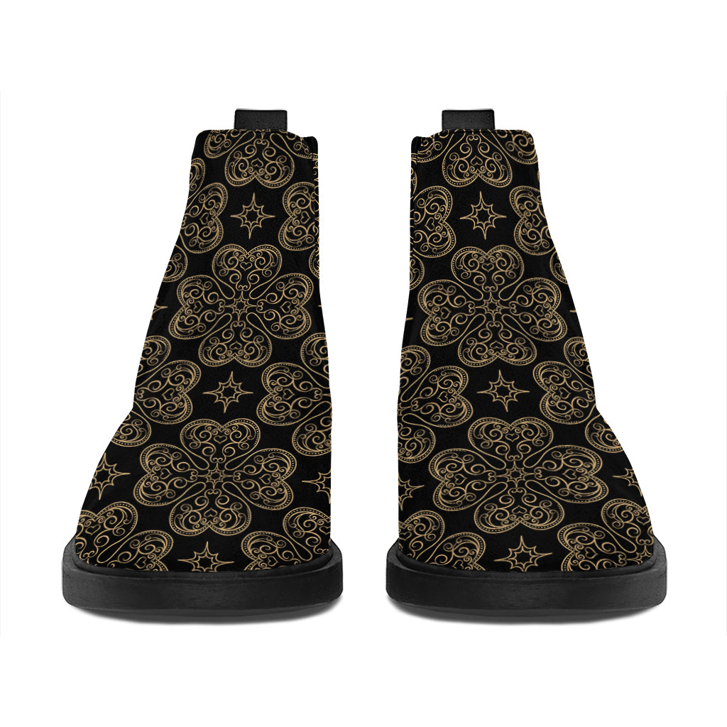 Gold Clover St. Patrick's Day Print Flat Ankle Boots