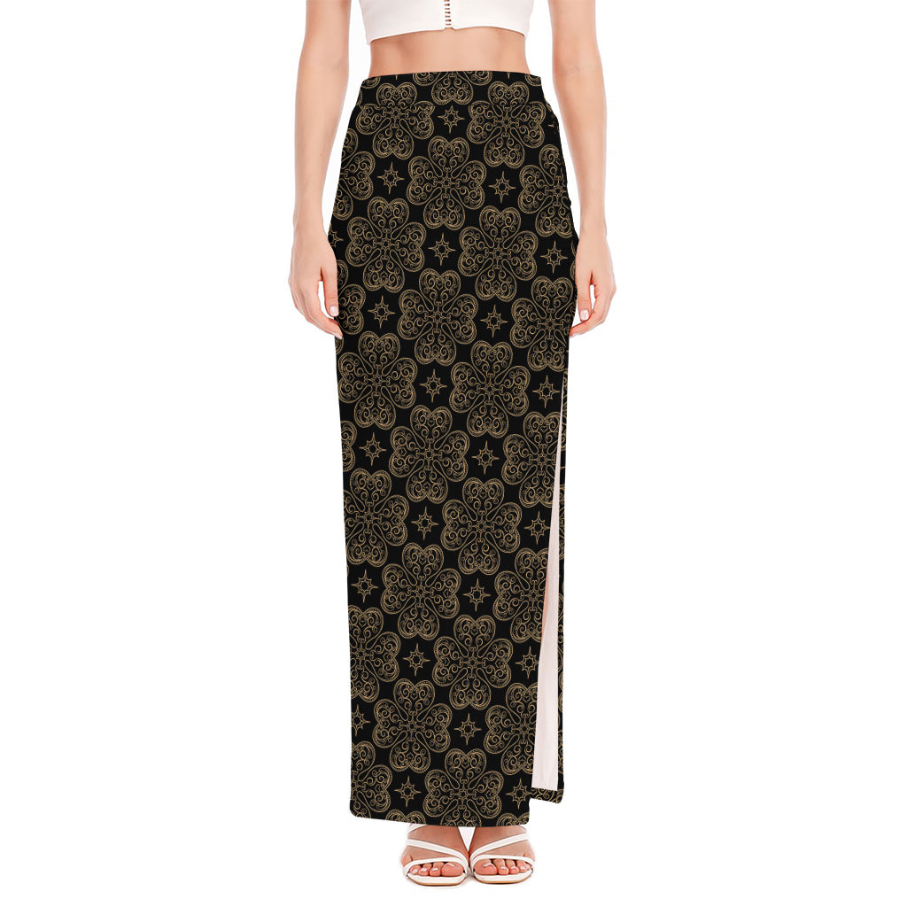 Gold Clover St. Patrick's Day Print High Slit Maxi Skirt