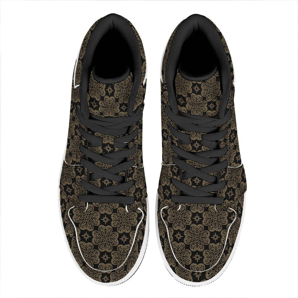 Gold Clover St. Patrick's Day Print High Top Leather Sneakers