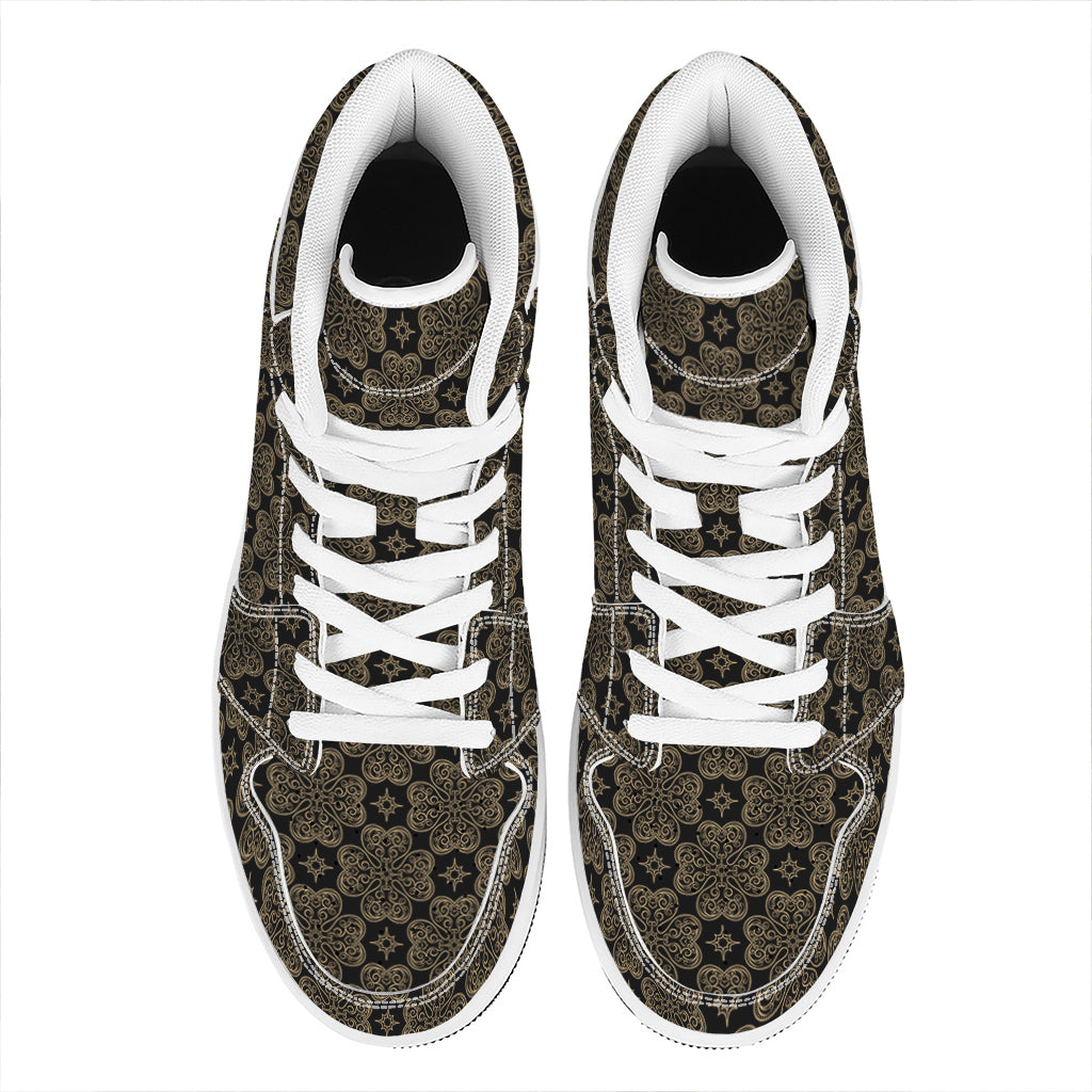 Gold Clover St. Patrick's Day Print High Top Leather Sneakers