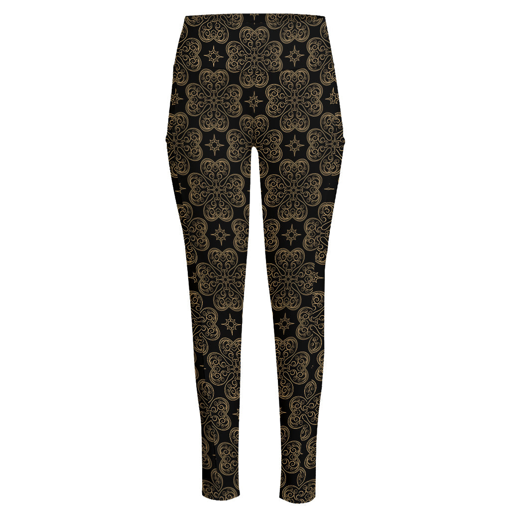 Gold Clover St. Patrick's Day Print High-Waisted Pocket Leggings