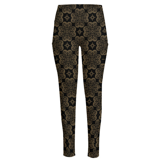 Gold Clover St. Patrick's Day Print High-Waisted Pocket Leggings