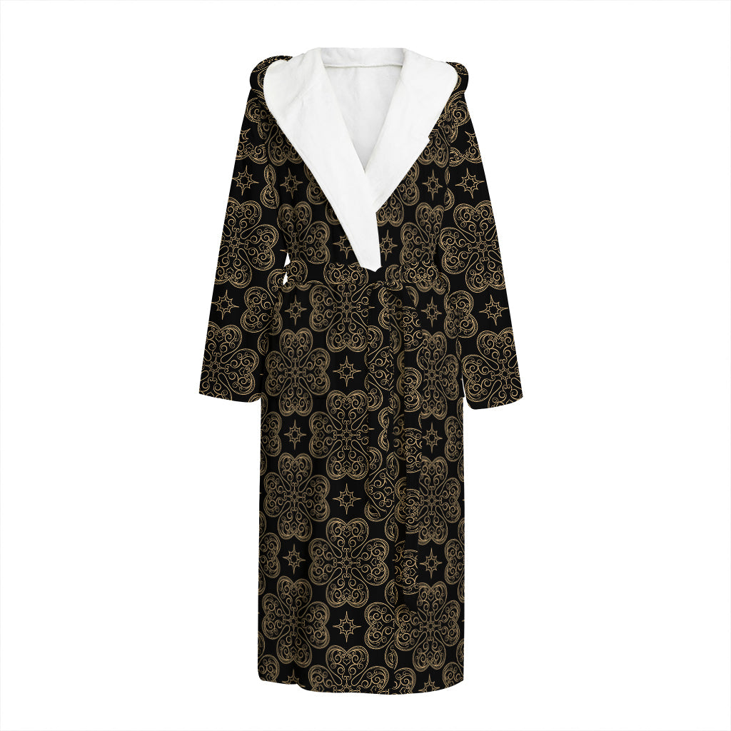 Gold Clover St. Patrick's Day Print Hooded Bathrobe