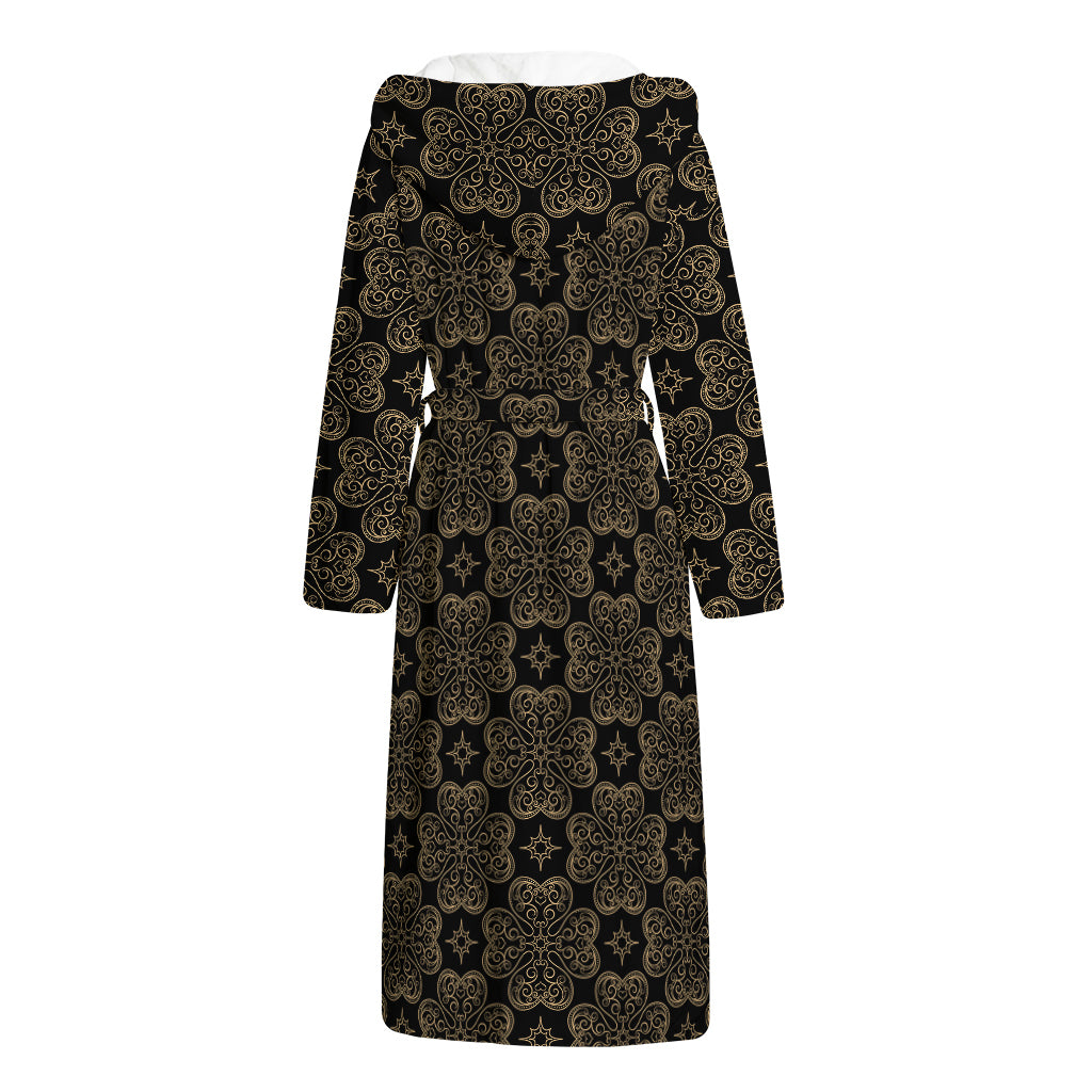 Gold Clover St. Patrick's Day Print Hooded Bathrobe