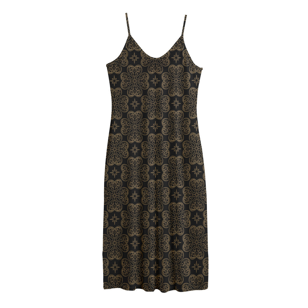 Gold Clover St. Patrick's Day Print Jersey Midi Cami Dress