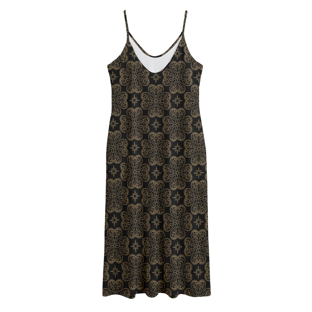Gold Clover St. Patrick's Day Print Jersey Midi Cami Dress