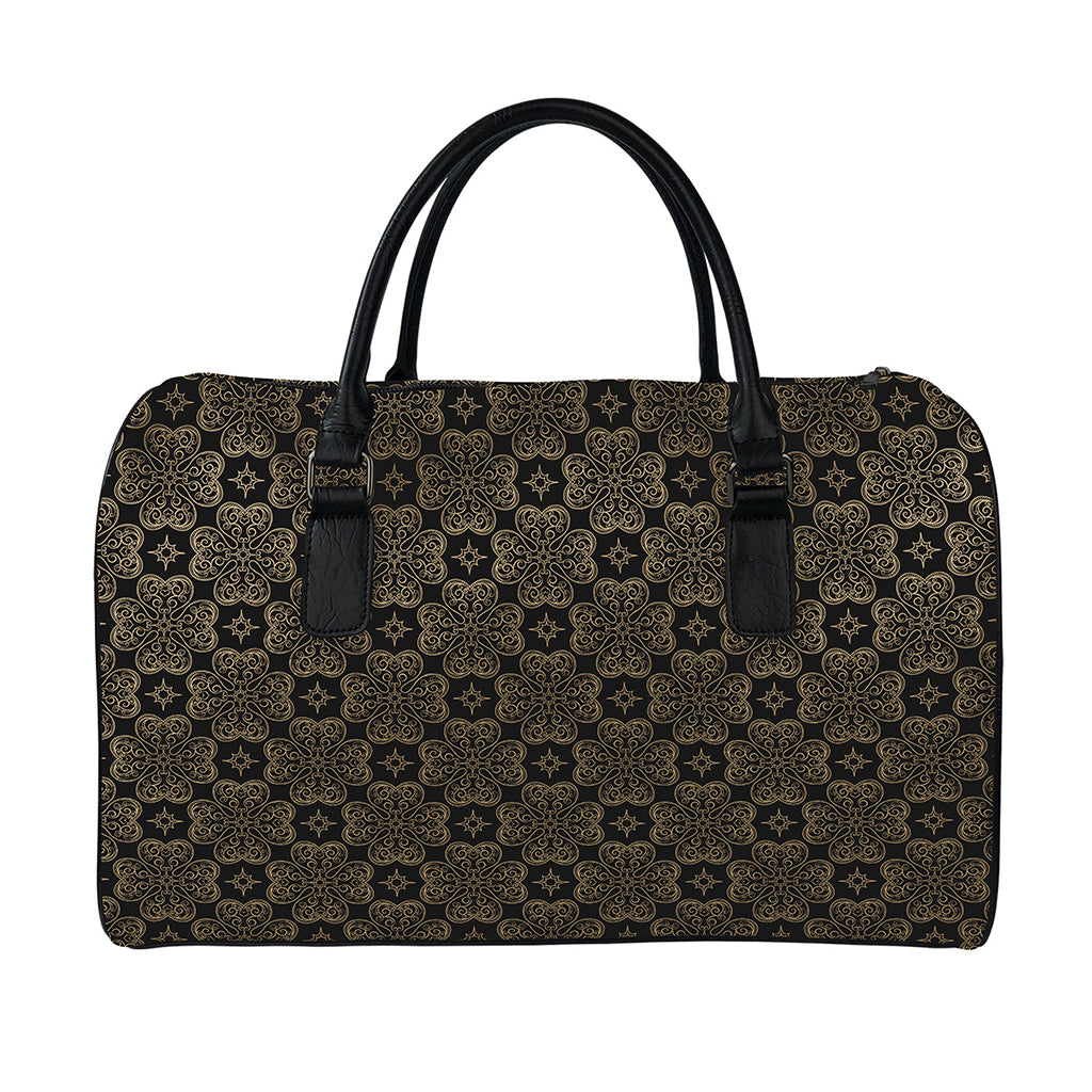 Gold Clover St. Patrick's Day Print Leather Duffle Bag