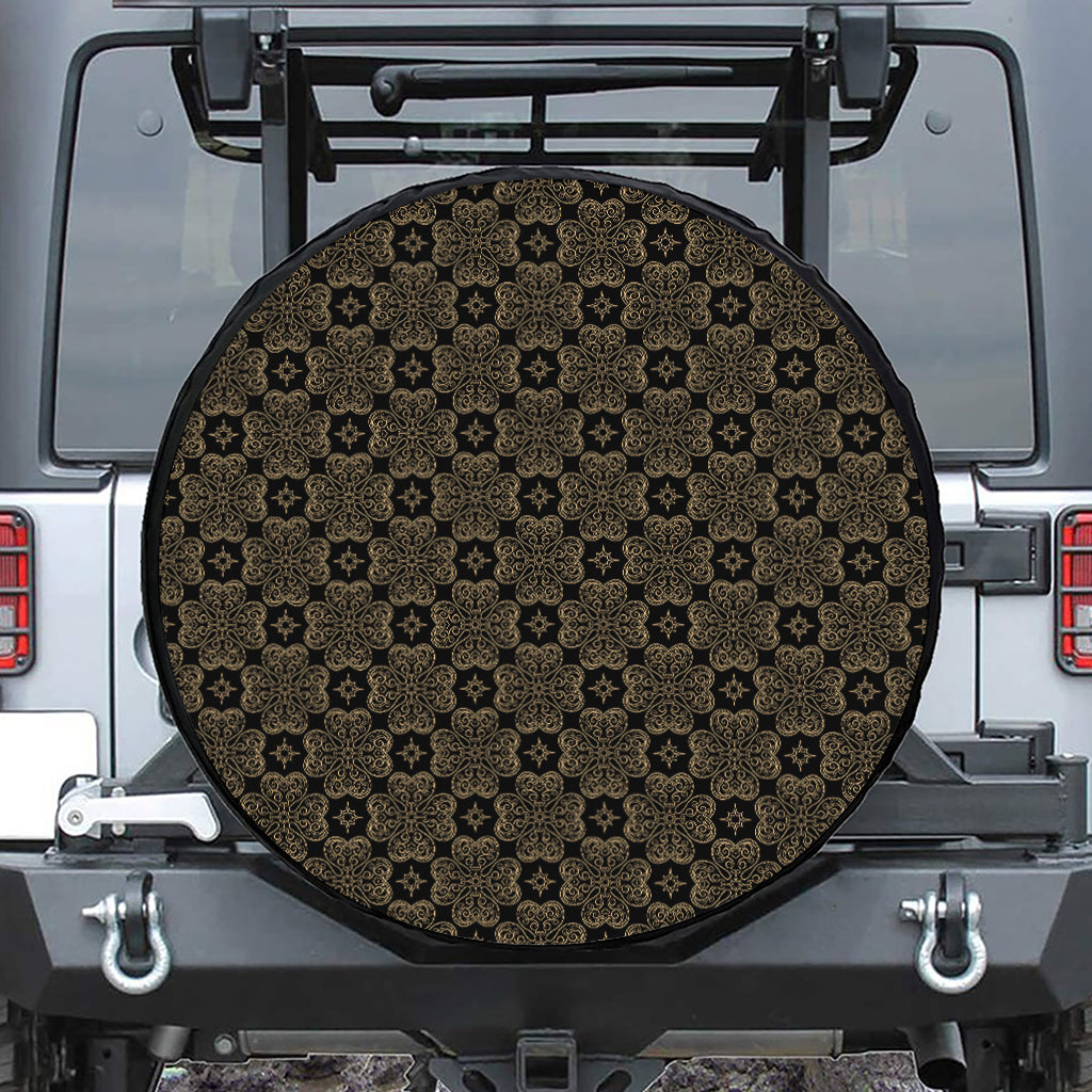 Gold Clover St. Patrick's Day Print Leather Spare Tire Cover