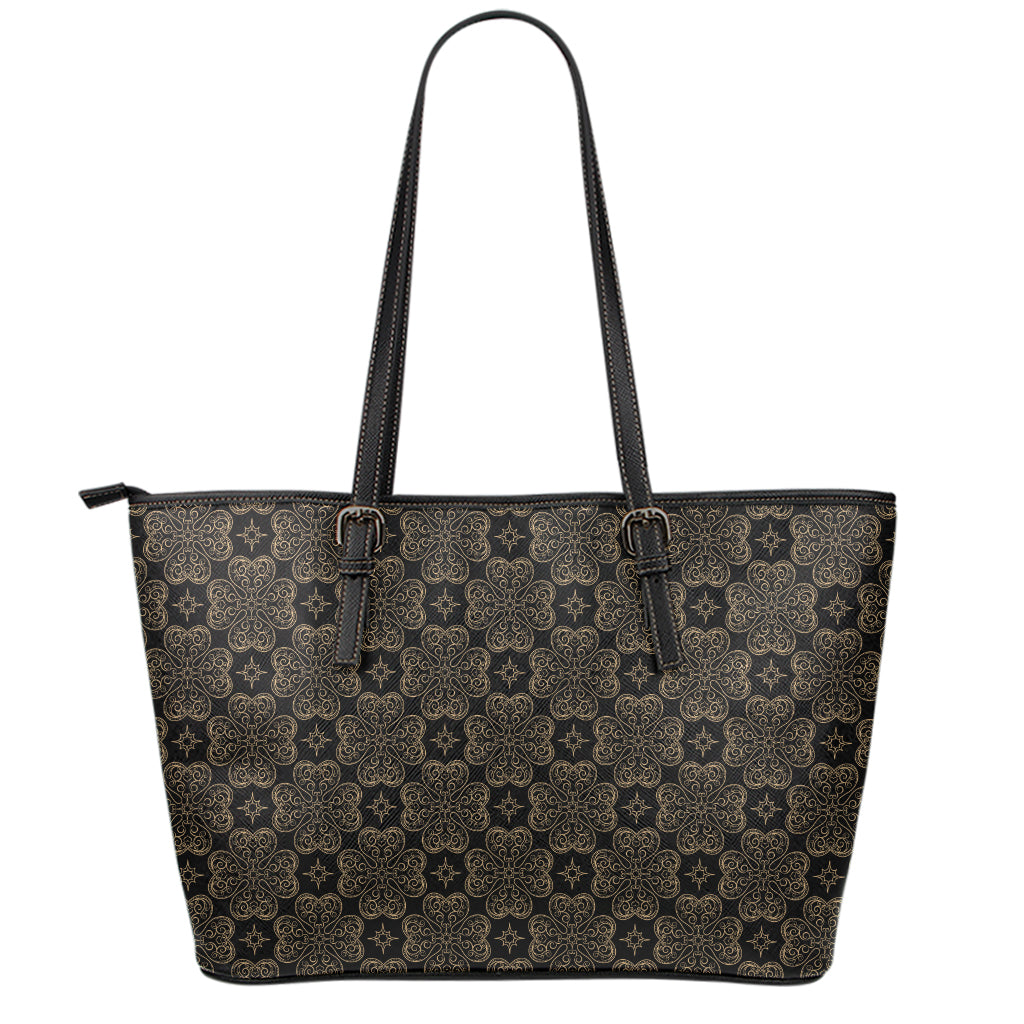 Gold Clover St. Patrick's Day Print Leather Tote Bag