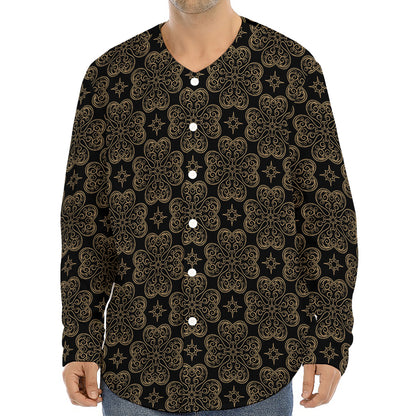 Gold Clover St. Patrick's Day Print Long Sleeve Baseball Jersey