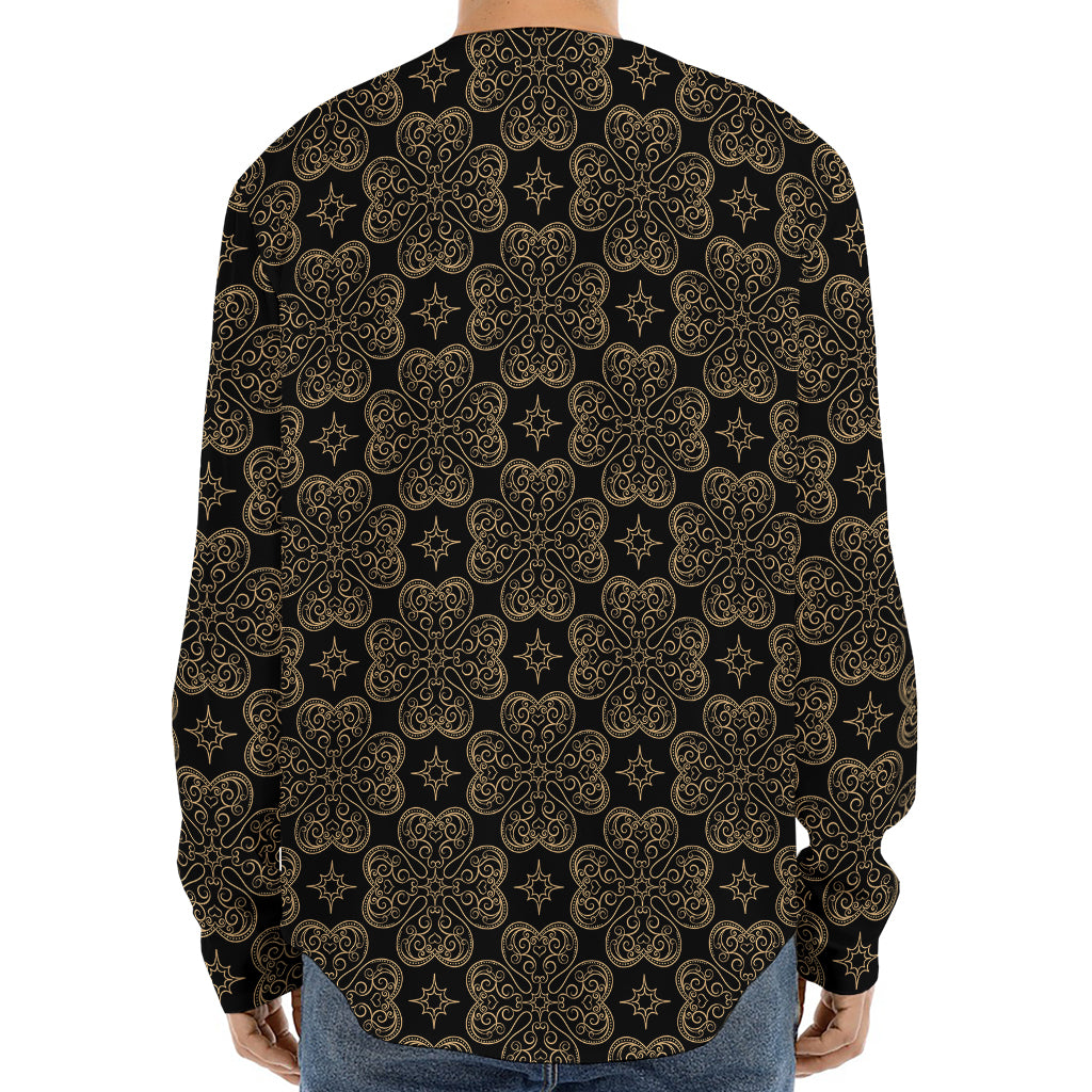 Gold Clover St. Patrick's Day Print Long Sleeve Baseball Jersey