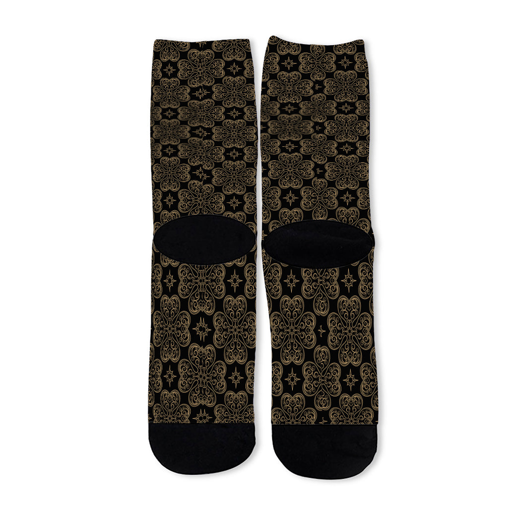 Gold Clover St. Patrick's Day Print Long Socks
