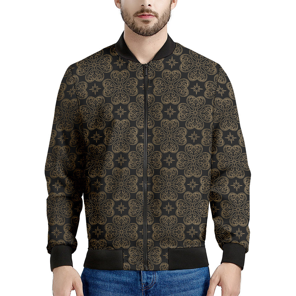 Gold Clover St. Patrick's Day Print Men's Bomber Jacket