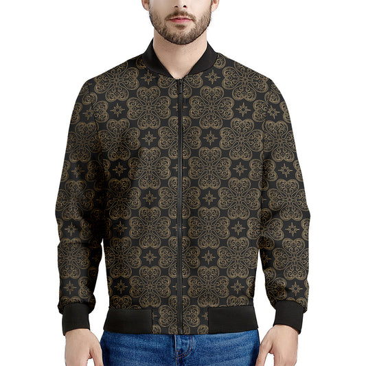Gold Clover St. Patrick's Day Print Men's Bomber Jacket