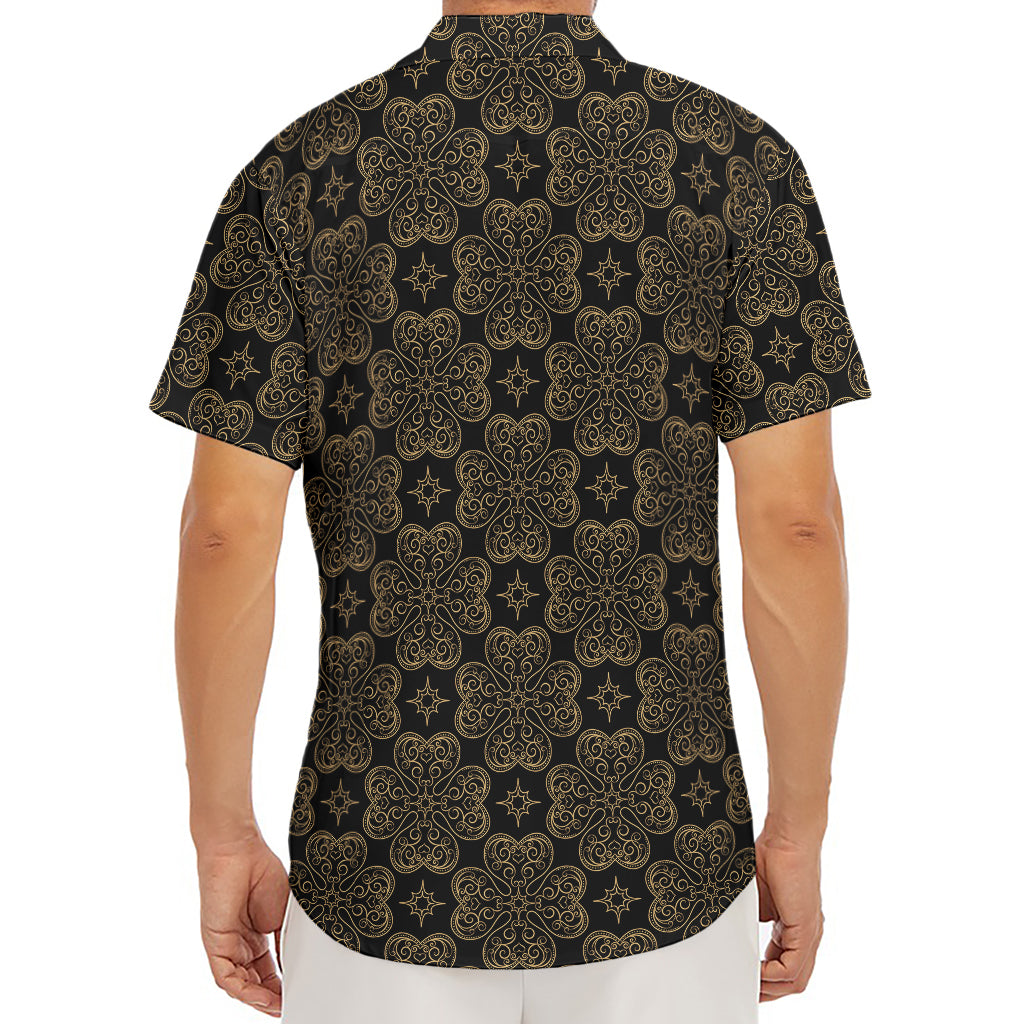 Gold Clover St. Patrick's Day Print Men's Deep V-Neck Shirt