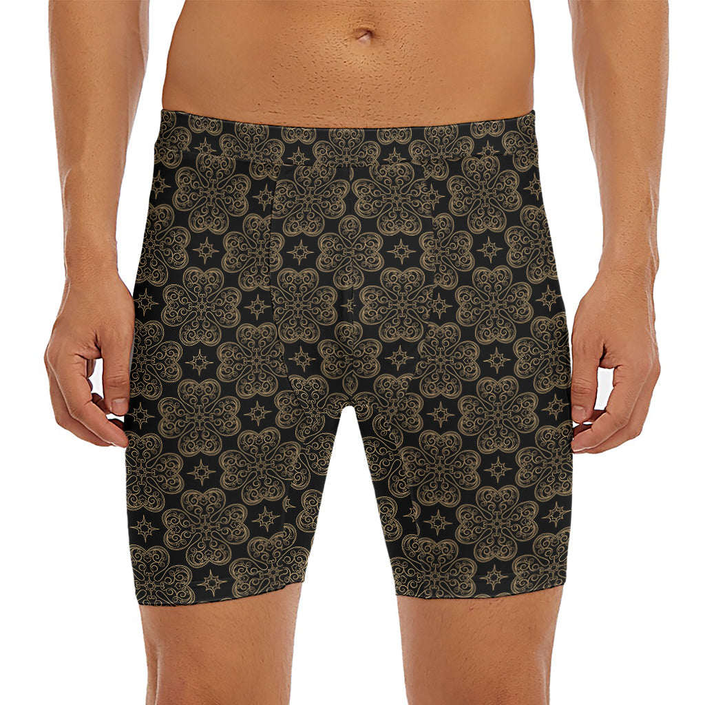 Gold Clover St. Patrick's Day Print Men's Long Boxer Briefs
