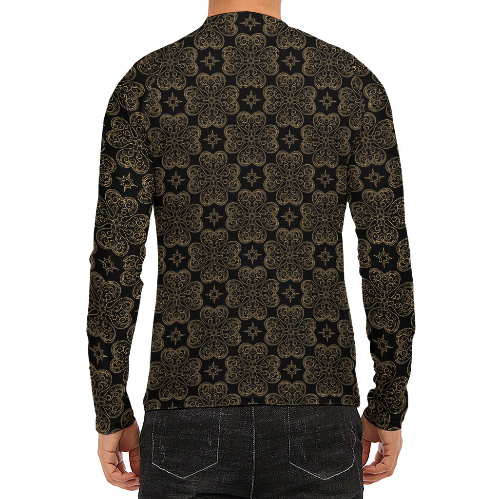 Gold Clover St. Patrick's Day Print Men's Long Sleeve Rash Guard