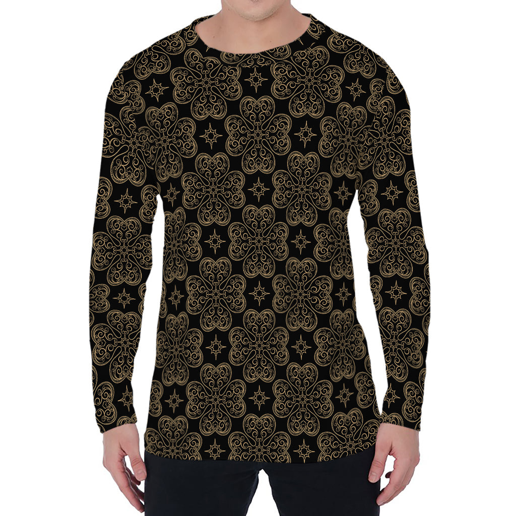 Gold Clover St. Patrick's Day Print Men's Long Sleeve T-Shirt