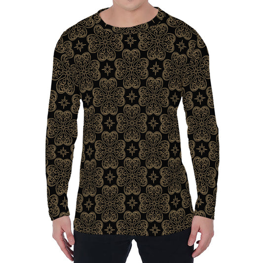 Gold Clover St. Patrick's Day Print Men's Long Sleeve T-Shirt