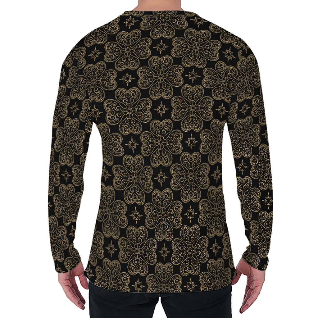 Gold Clover St. Patrick's Day Print Men's Long Sleeve T-Shirt