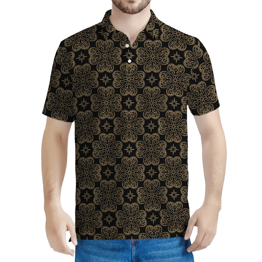 Gold Clover St. Patrick's Day Print Men's Polo Shirt