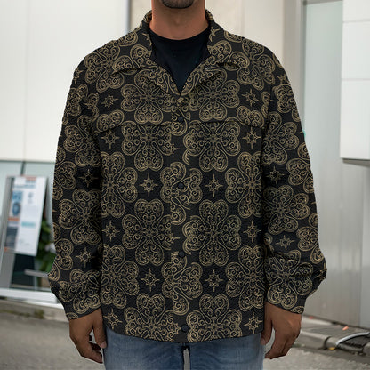 Gold Clover St. Patrick's Day Print Men's Shirt Jacket