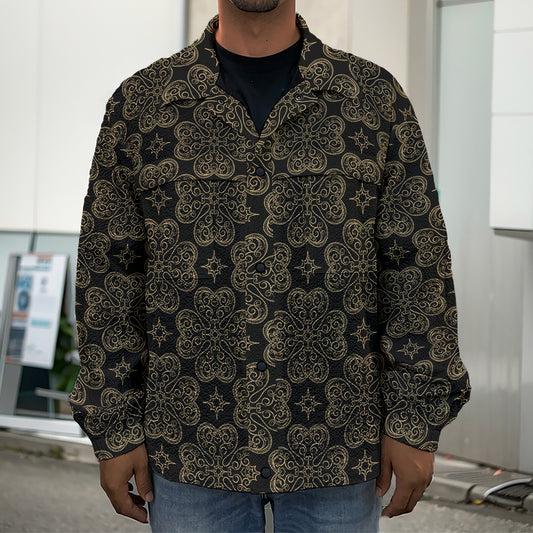 Gold Clover St. Patrick's Day Print Men's Shirt Jacket