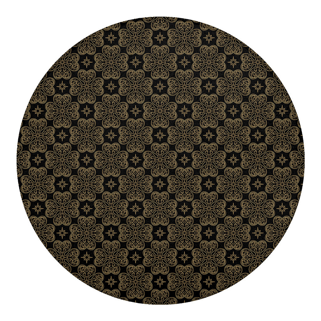 Gold Clover St. Patrick's Day Print Round Blanket
