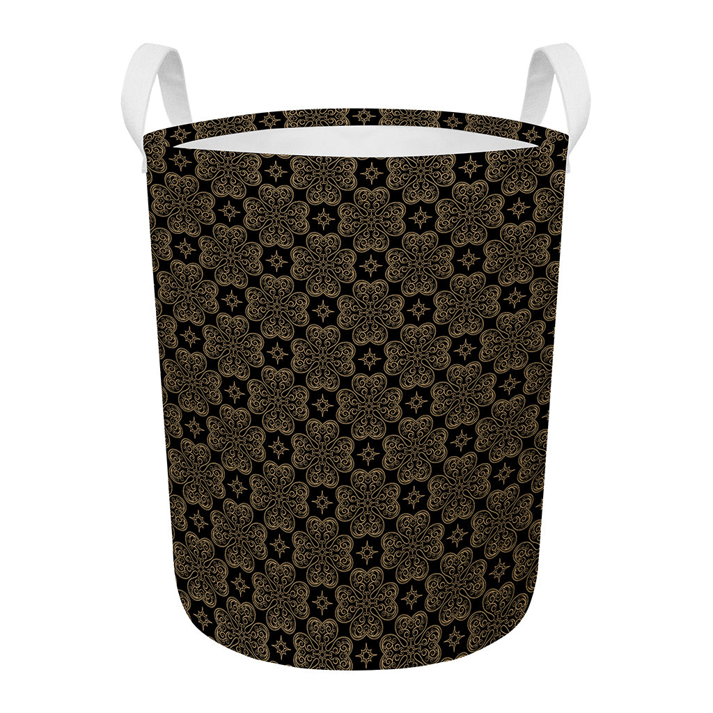 Gold Clover St. Patrick's Day Print Round Laundry Basket
